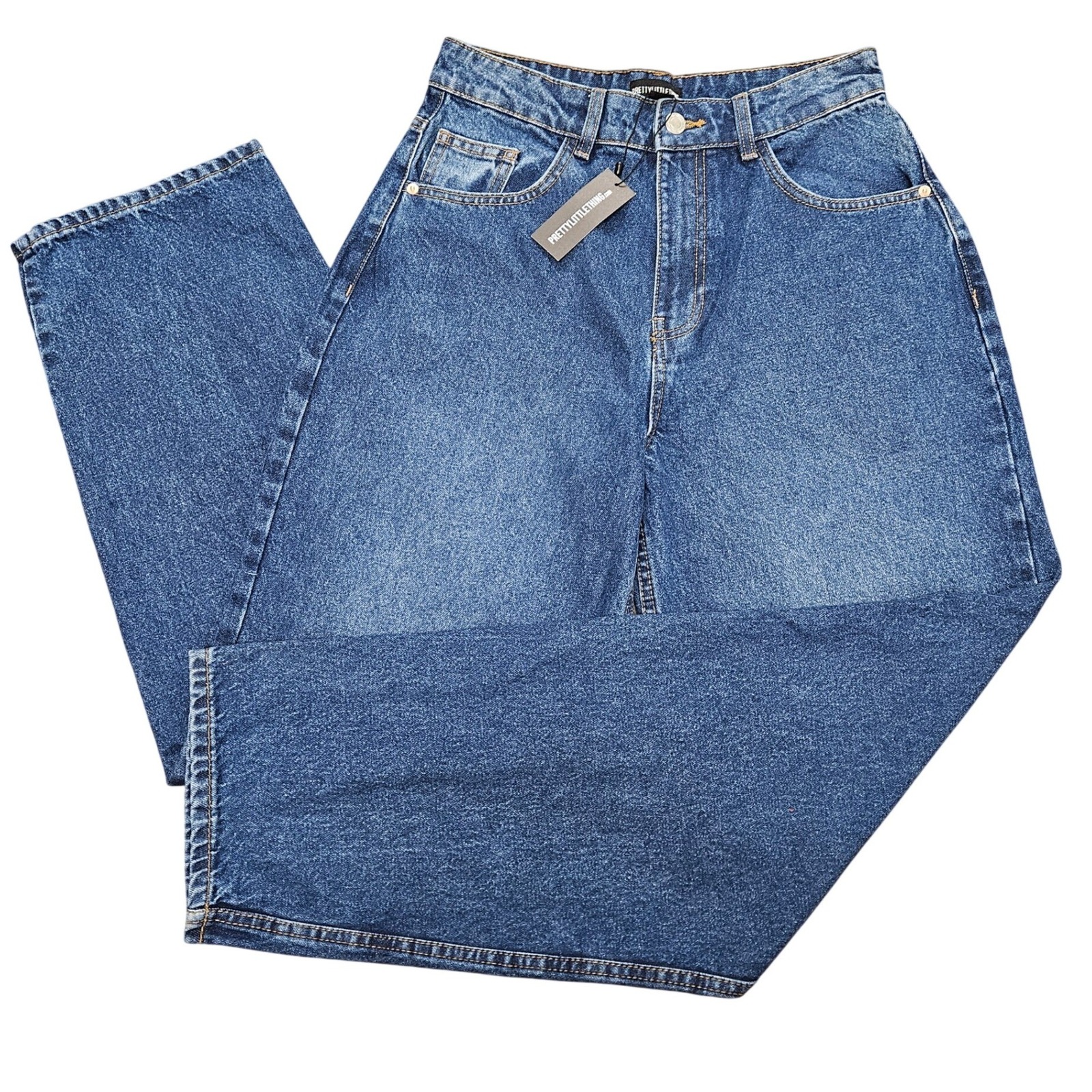 Nwt Prettylittlething High Rise Boyfriend Jeans 4 Indigo Blue Relaxed 90s Chic